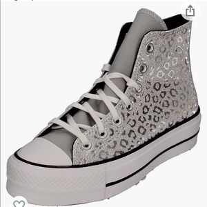 CONVERSE WOMENS CHUCK TAYLOR ALL STAR HIGH TOP PLATFORM SNEAKER - SILVER